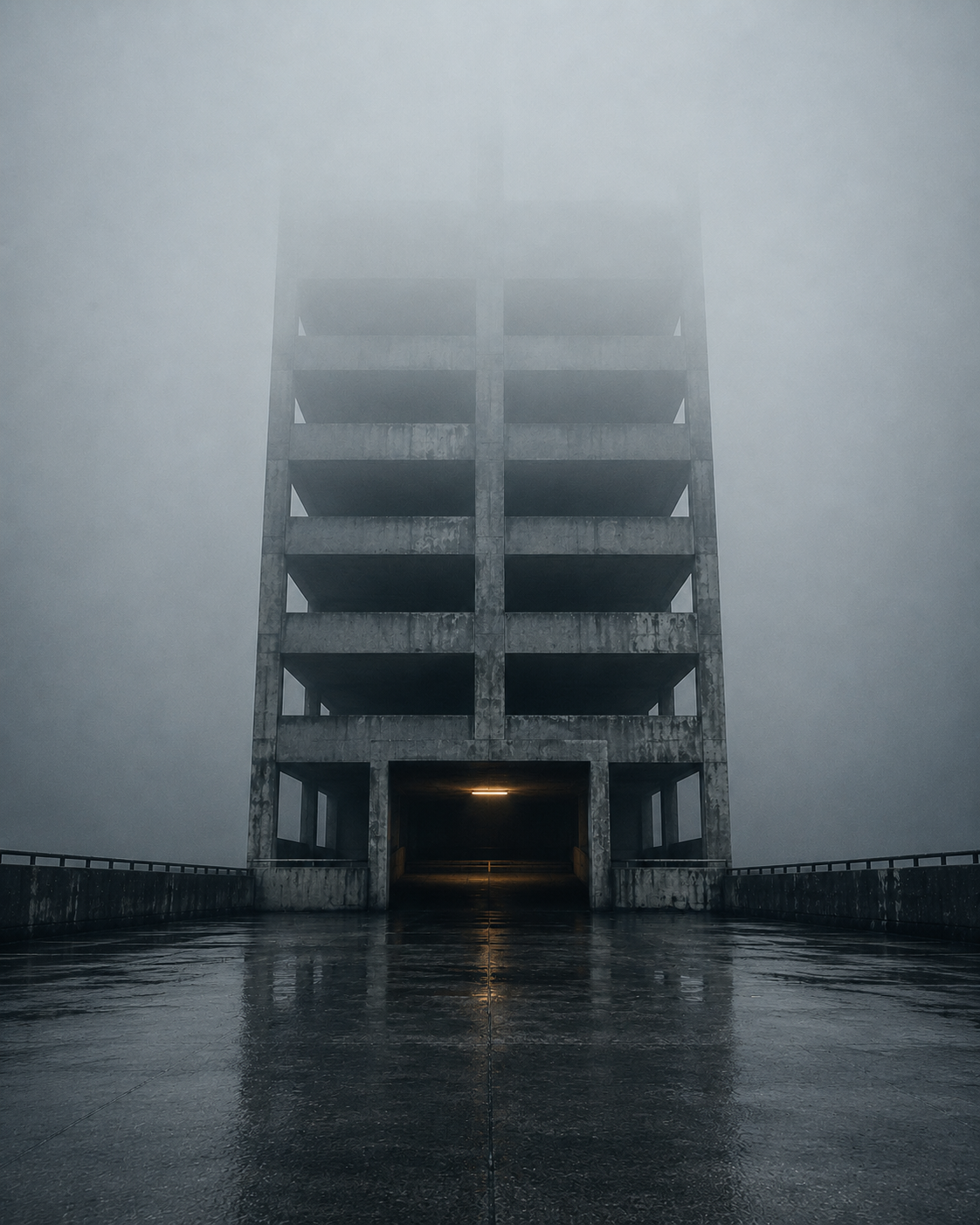 Mehrstöckiges Parkhaus im Nebel als Beispielbild für Silent Structures